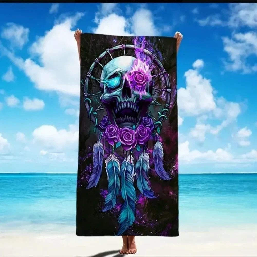 purple skull dream catcher towel